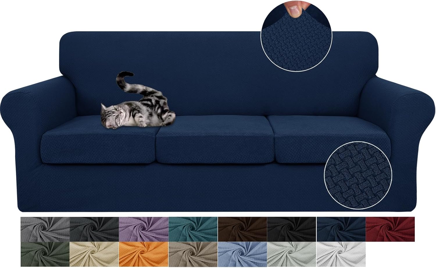 Jiviner Fundas para sofá, 4 fundas elásticas para el sofá de 3 cuerpos, con 3 fundas para cojín, gruesas y ajustables, protector de muebles para los