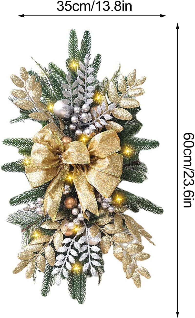 Guirnalda de 30 luces artificiales de Navidad con bolas, decoración rústica para escaleras, puerta delantera, pared