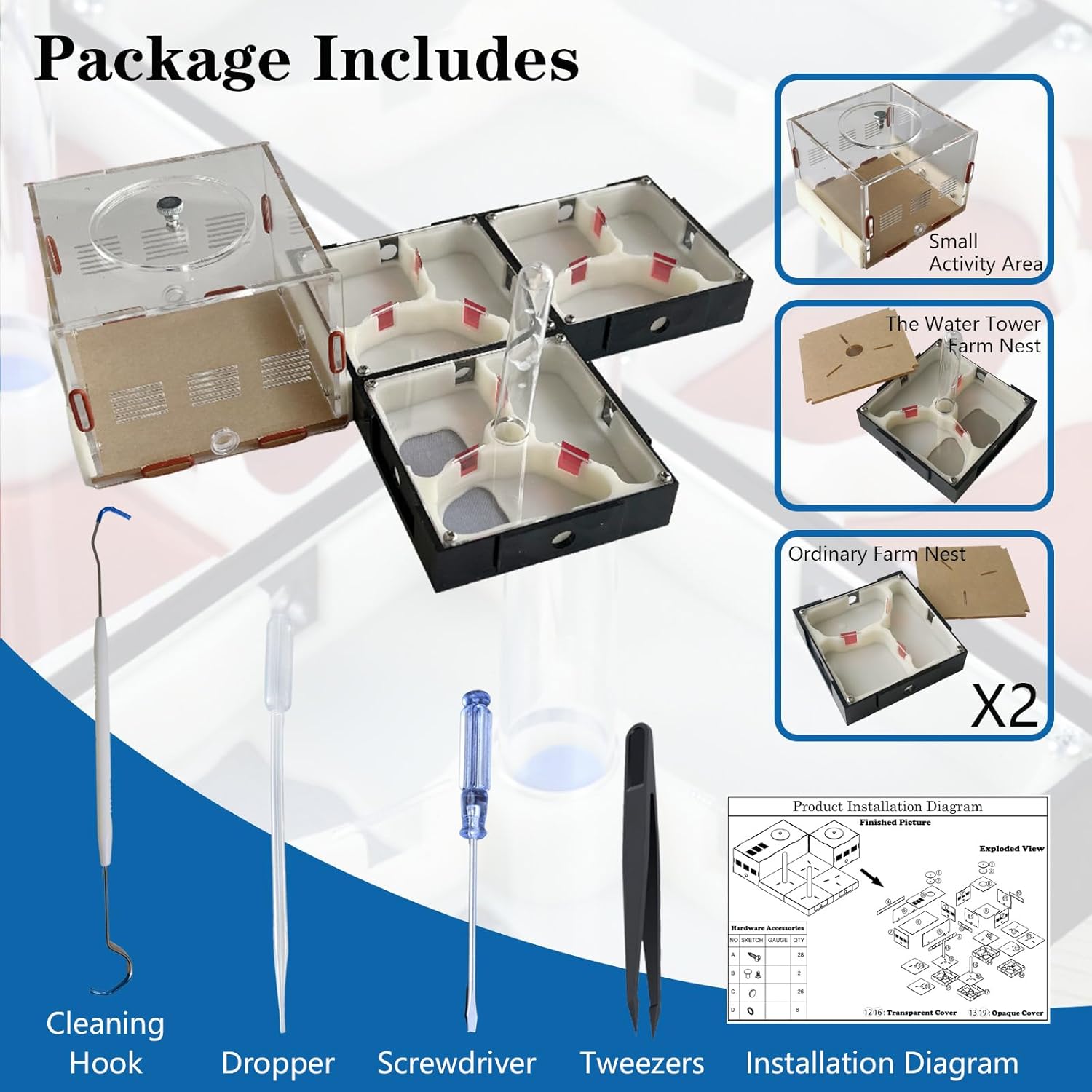 Ant Farm Nest Science Kit de terrario DIY Cuidado para hormigas vivas Hábitat de hormigas con torre de agua para criar habitación y observación