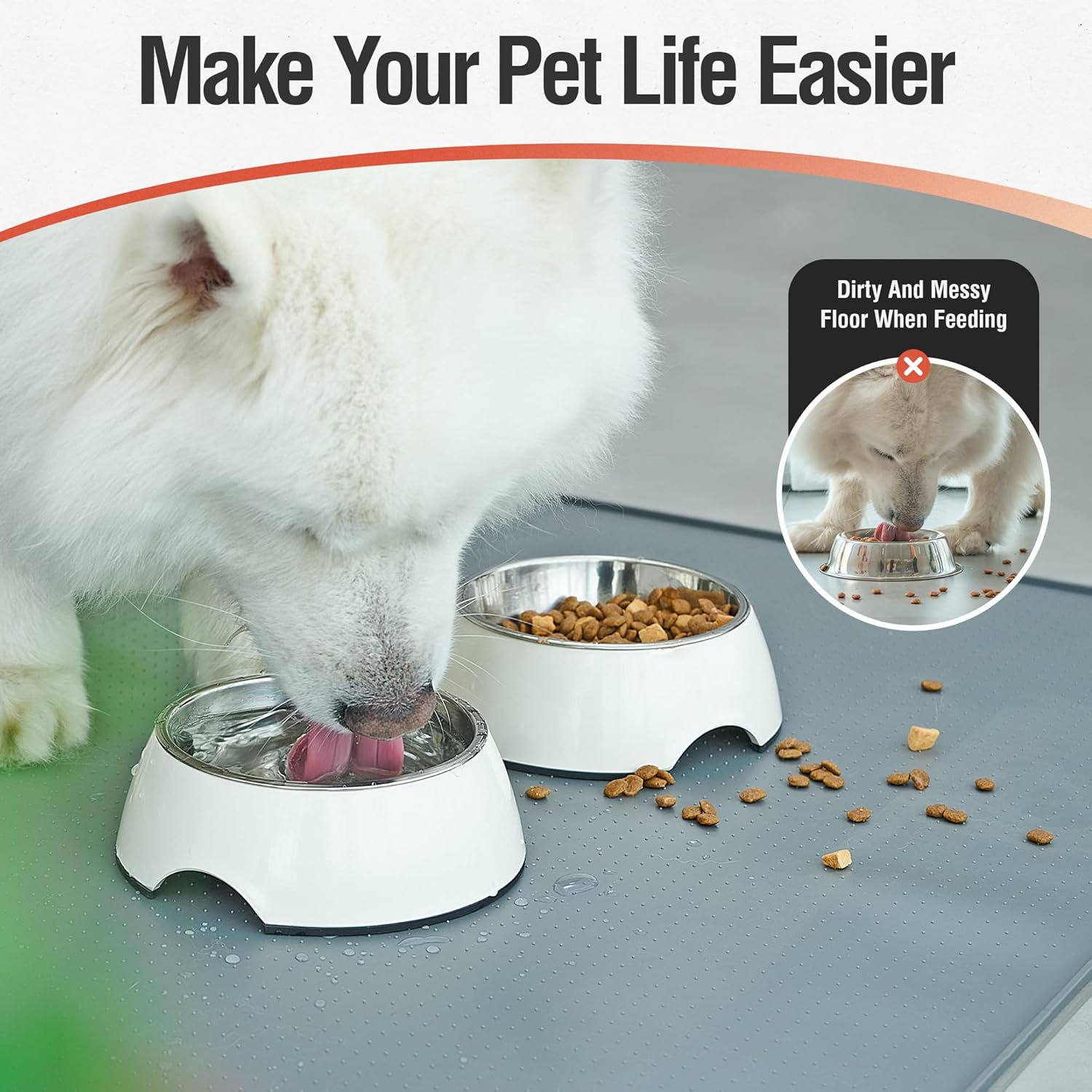 Tapete de silicona para comida para perros, tapete de goma impermeable para alimentación de mascotas para perros y gatos, tapete antideslizante con
