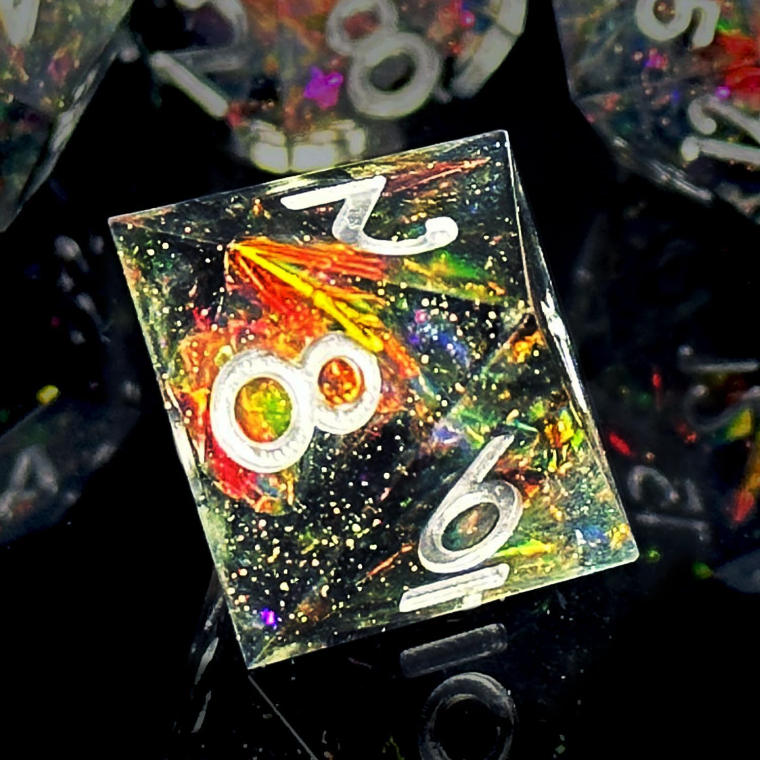 HAOMEJA D&D – Juego de dados de resina para juegos de rol de borde afilado, 7 piezas, con bolsa de dados de ojo de dragón, dados poliédricos de