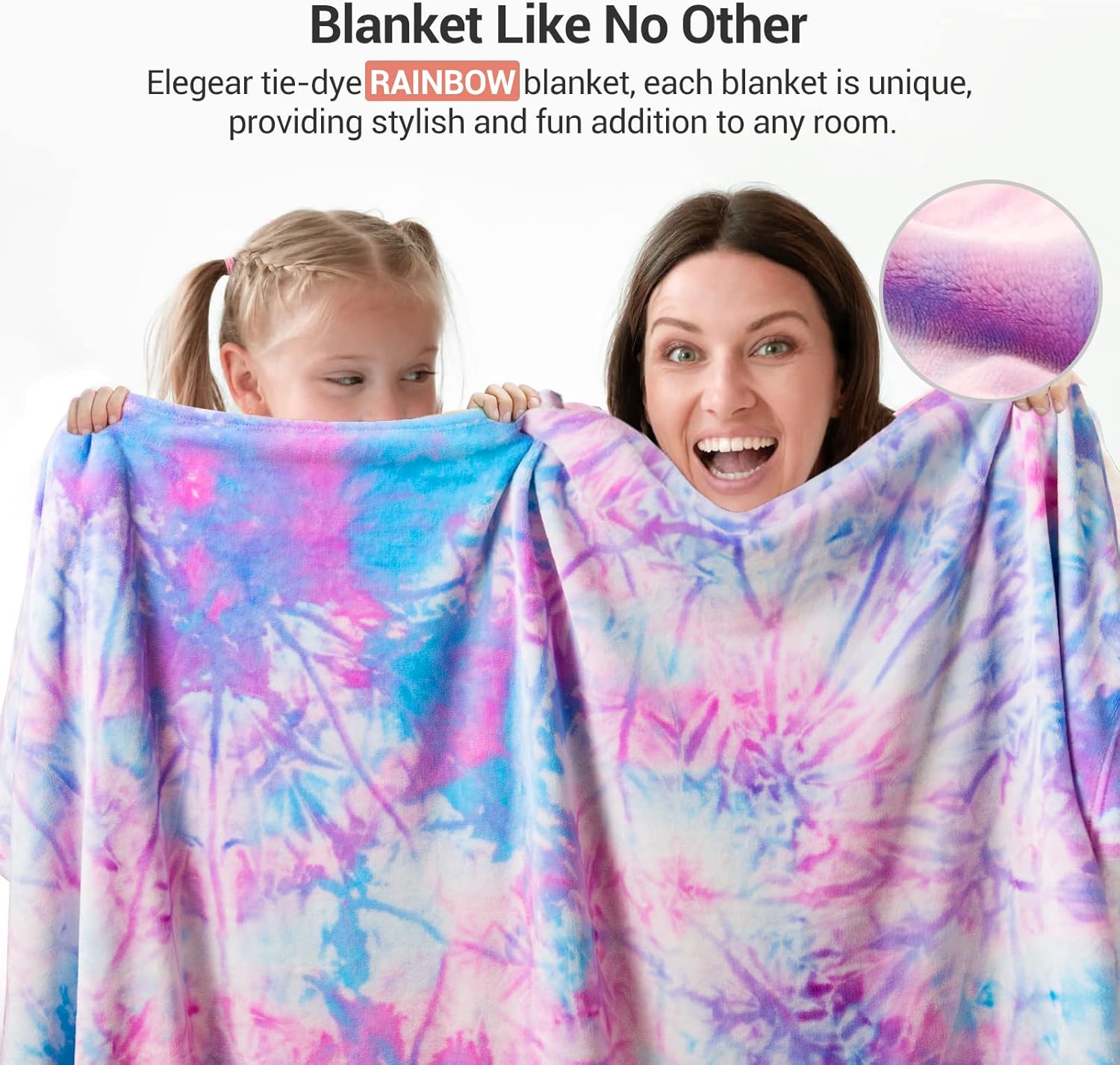 Elegear Manta para niñas con diseño de arcoíris, manta de franela única de teñido anudado, supersuave y bonita, decorativa, para el suelo, sofá,