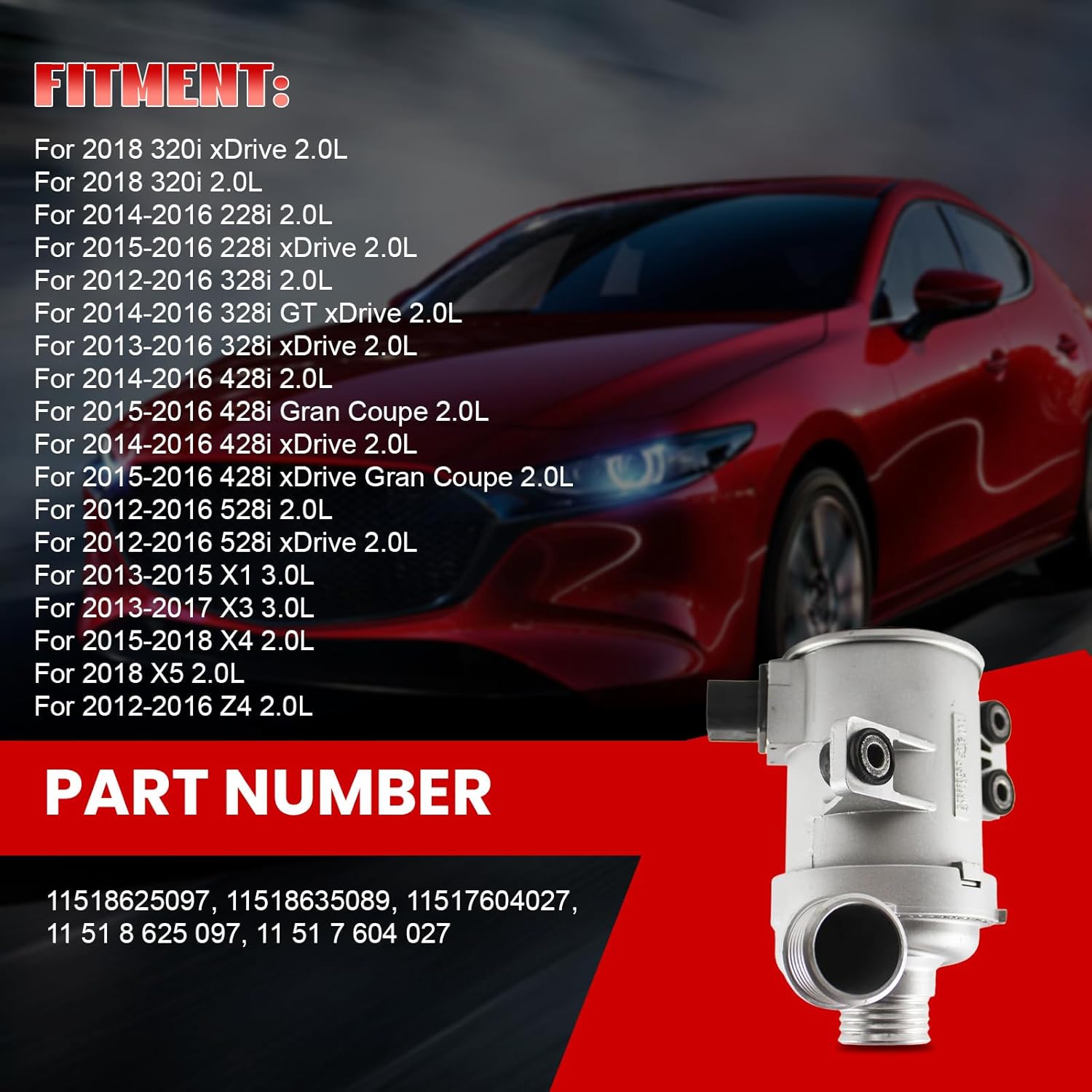 Bomba de agua eléctrica para 320i 2.0L, se adapta a X3 X4 X5 2.0L, se adapta a 228i 328i 428i 2.0L, OE reemplazar 11517604027, 11518635089