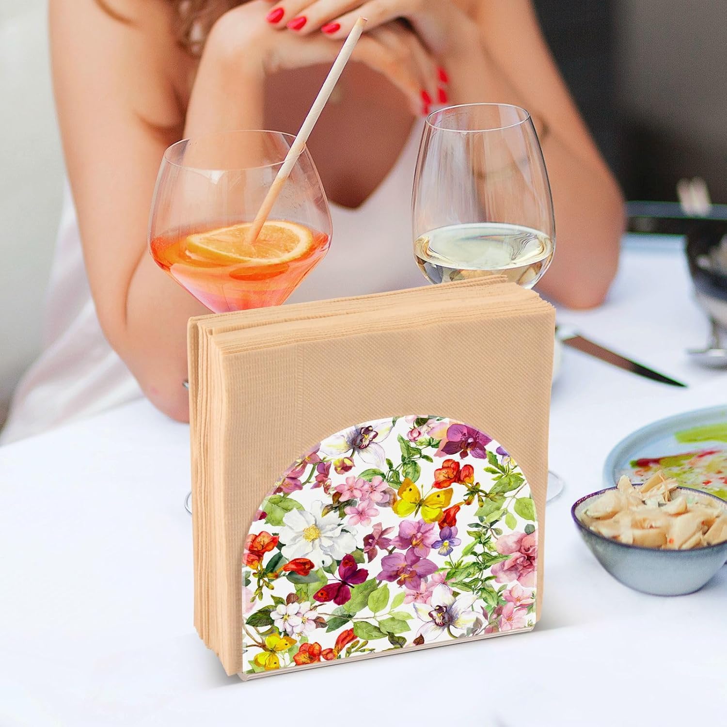 Flowers Butterfly Napkin Holder for Table, Acrylic Upright Non Slip Tabletop Freestanding Tissue Paper Dispenser for Kitchen Restaurant Home Hotel