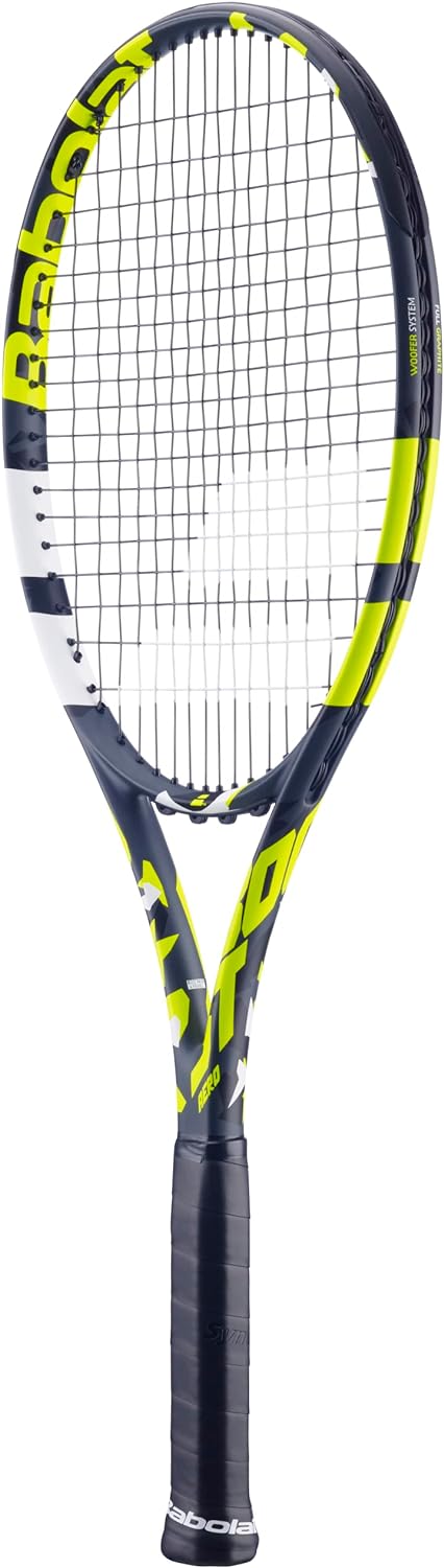 Babolat Boost Aero – Raqueta de tenis (amarillo) ensartada con White Babolat Syn Gut a tensión de rango medio