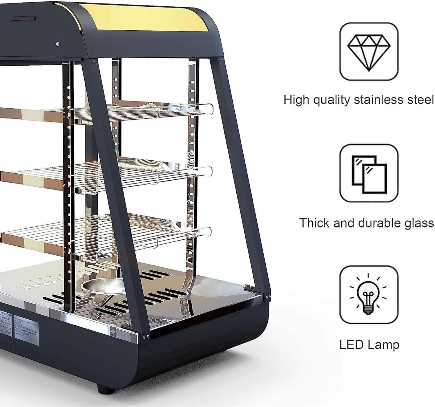 Calentador de alimentos comercial, calentadores de pizza de 3 niveles para encimera, con calefacción 3D con iluminación LED para bufé, restaurante,