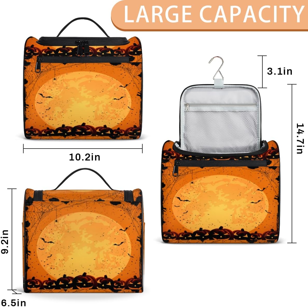 The Halloween Design Toiletry Bag for Women Travel Makeup Organizer with Hanging Hook Traveling Cosmetic Bags for Toiletries Accessories