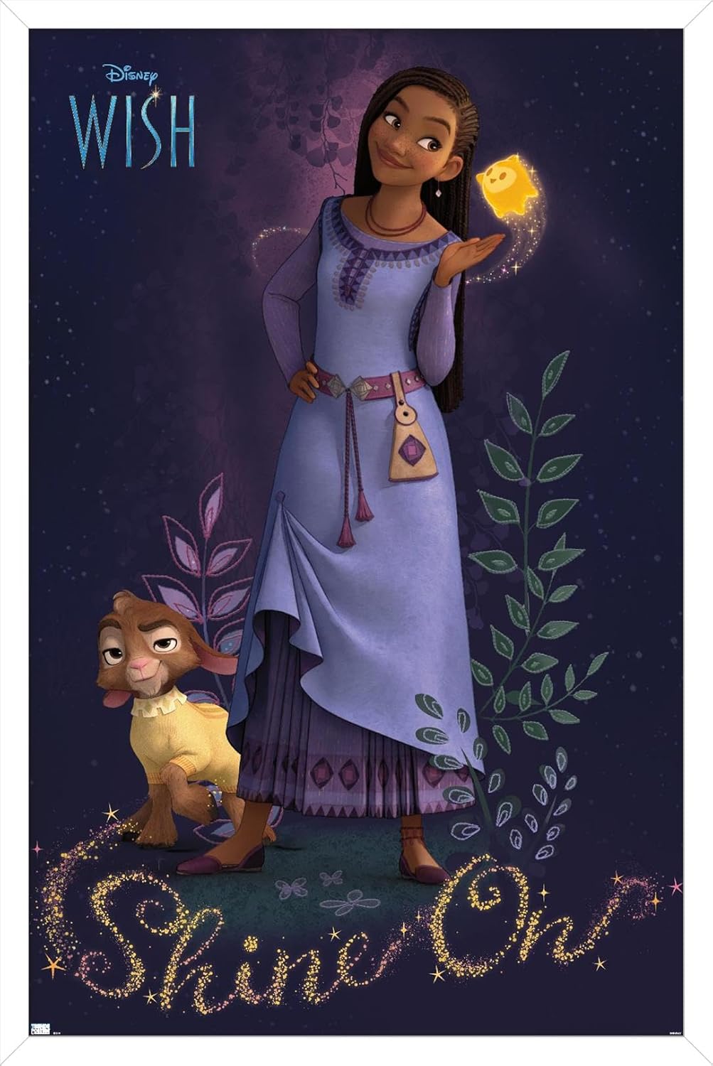 Trends International Disney Wish – Póster de pared Asha, 14.72 x 22.37 pulgadas, versión enmarcada en blanco