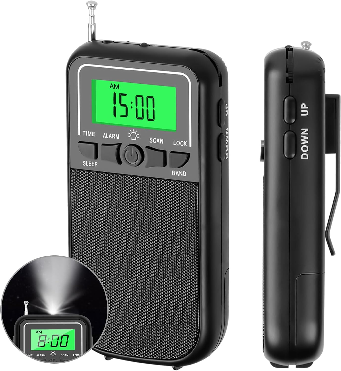 Radio portátil AM FM SW, radio transistor con linterna LED, radio a batería 2AA para recepción de largo alcance, radio Walkman de bolsillo de