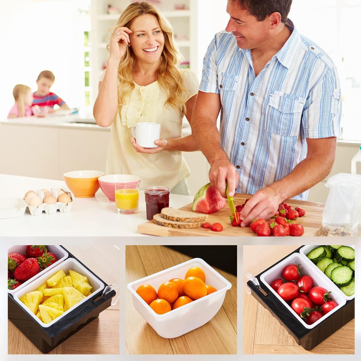 Ice Cooled Condiment Serving Container-6 Compartment Chilled Garnish Tray Bar Caddy with Hinged Lid (6 Compartments)