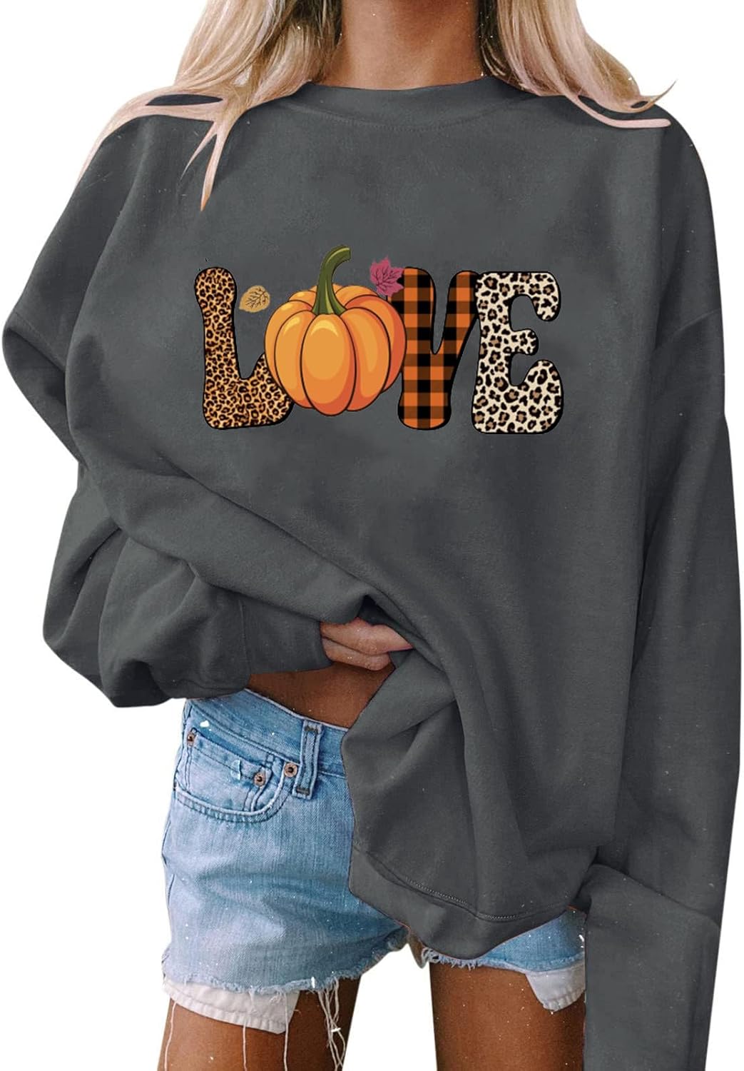 Sudadera gráfica de gran tamaño para mujer, estampado de Halloween, manga larga, cuello redondo, blusa casual de otoño