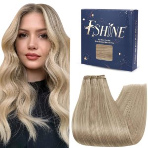 Fshine Extensiones de cabello humano de 20 pulgadas, 3.53 onzas, reflejos rubio ceniza oscuro con rubio dorado, extensiones de cabello humano real, Fshine Extensiones de cabello humano de 20 pulgadas, 3.53 onzas, reflejos rubio ceniza oscuro con rubio dorado, extensiones de cabello humano real,