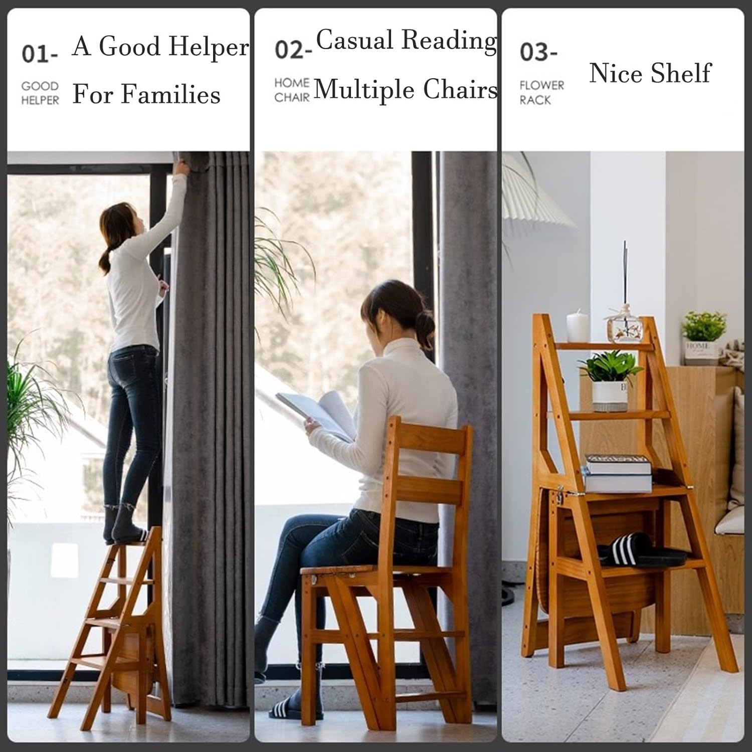 Taburetes plegables de 4 escalones, escaleras de madera, taburetes de pie, sillas de escaleras, taburete portátil para cocina, baño, oficina,