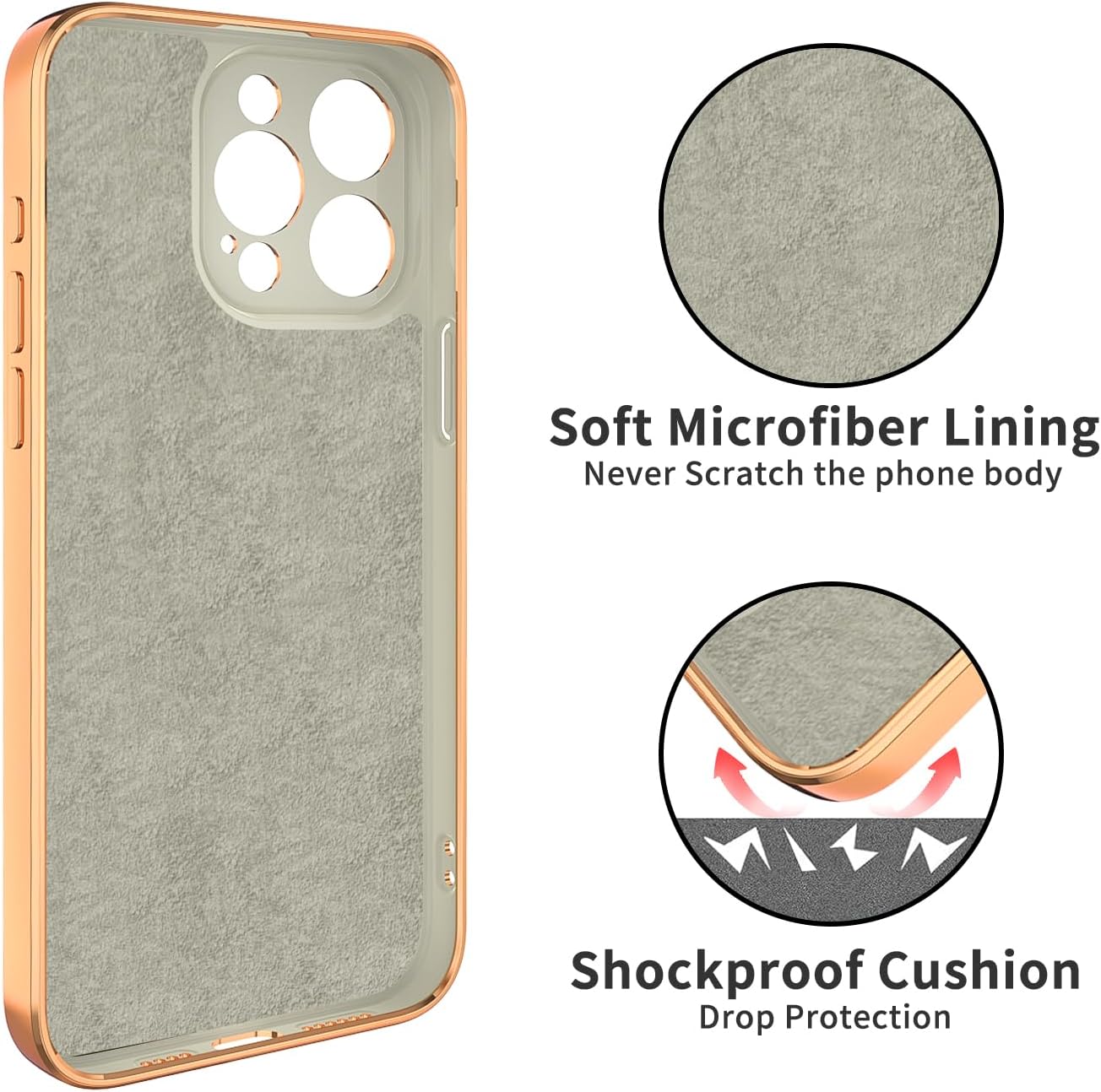 Funda blanca para iPhone 15 Pro Max con soporte de anillo con magnético parachoques de TPU suave, cubierta galvanizada dorada con purpurina, funda