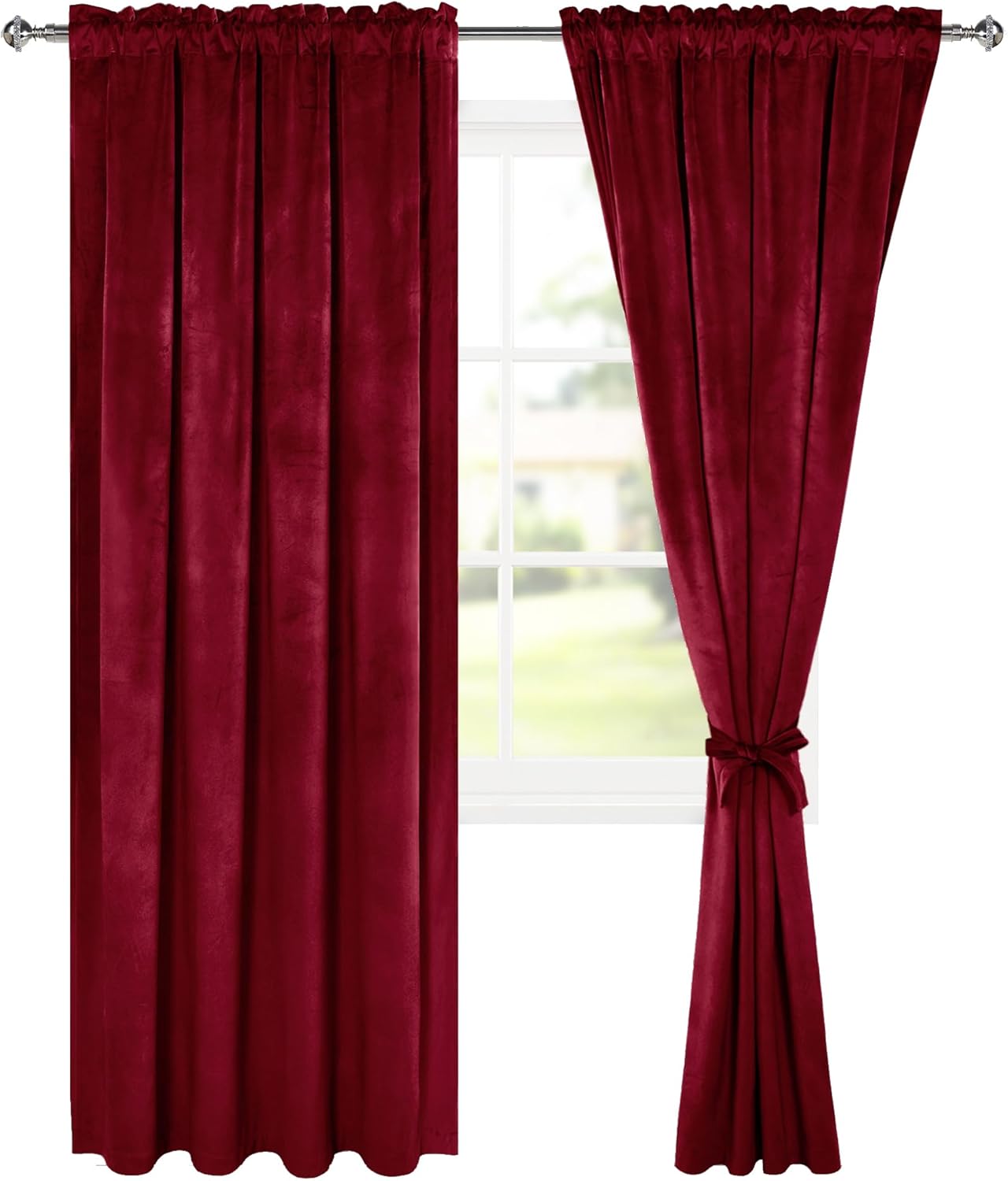 Hiasan Cortinas opacas de terciopelo rojo de 84 pulgadas, con aislamiento térmico y suaves, para dormitorio, sala de estar, oscurecimiento de la
