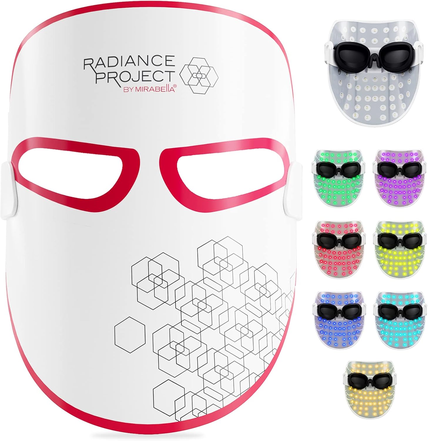 Mirabella Máscara de terapia de luz LED de 7 colores, máscara facial LED con luz infrarroja cercana, máscara ligera e inalámbrica recargable para el