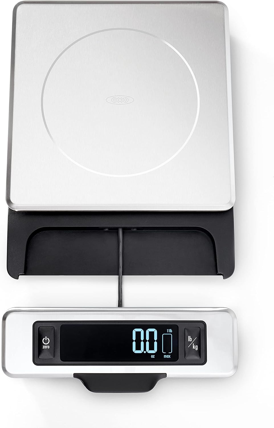 OXO Termómetro termopar Good Grips y balanza de alimentos de acero inoxidable de 11 libras con pantalla extraíble