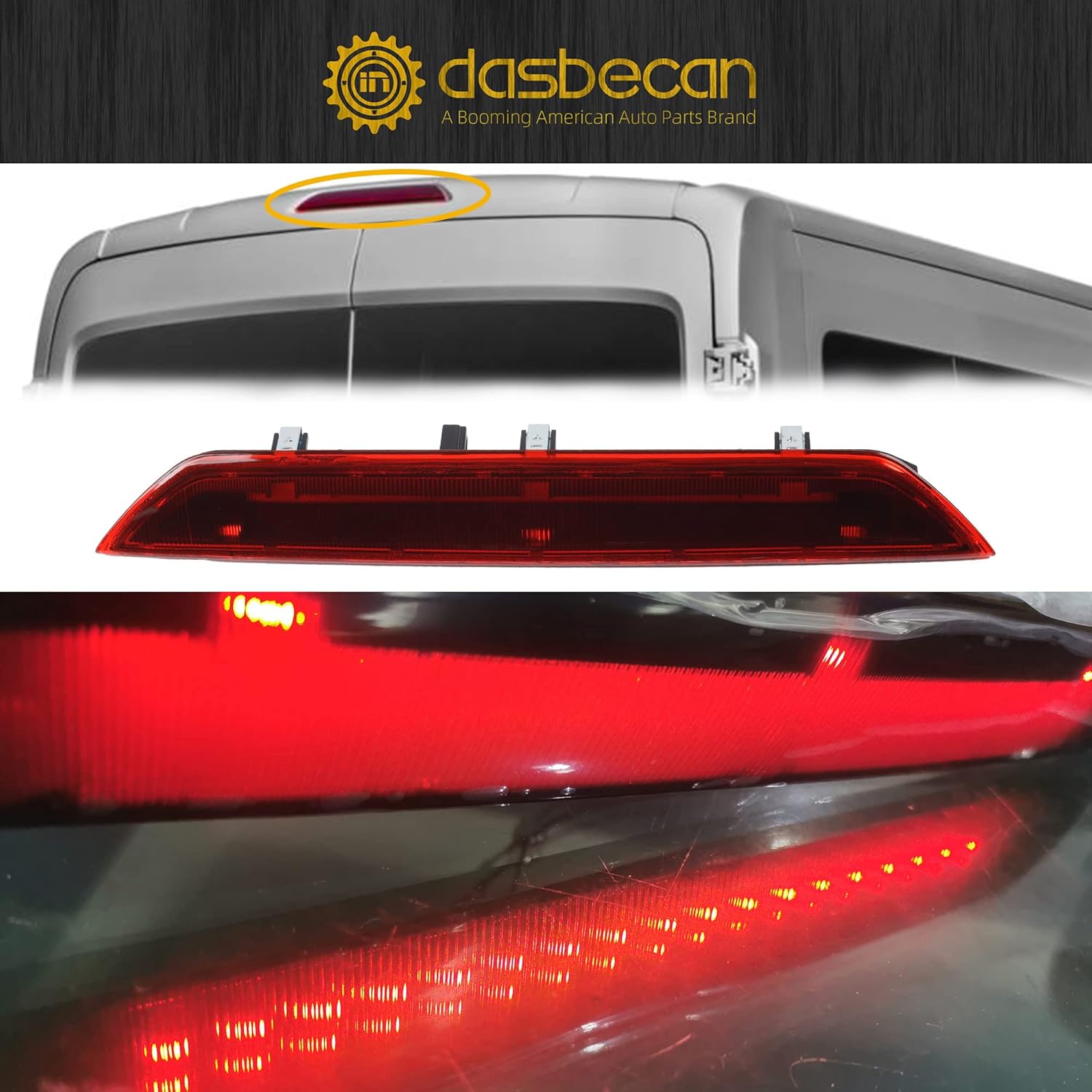 Dasbecan 3 luz de freno central de montaje alto compatible con Ford transit 150 tránsito 2015-2019 250 tránsito 350 sustituye a 1821327 185817