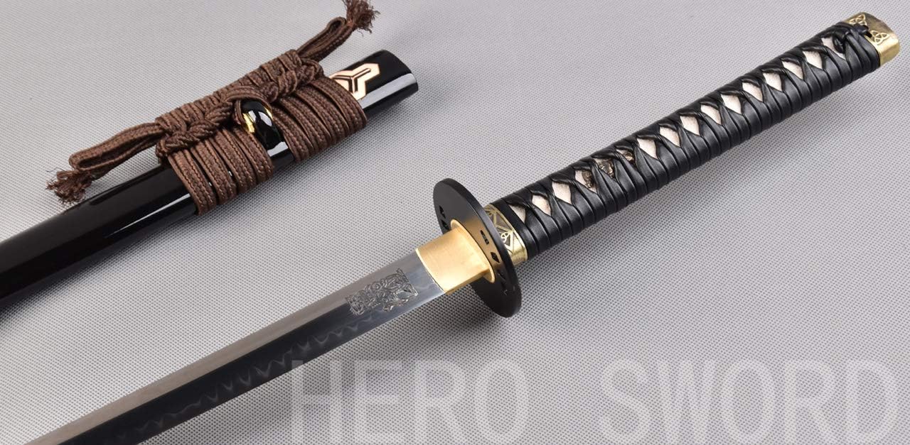 Kill Bill Katana Clay Templado T1095 Acero de Alto Carbono Samurai Japonés Espada Hoja Grabado Grabado Patrón León Maquinilla de afeitar Sharp