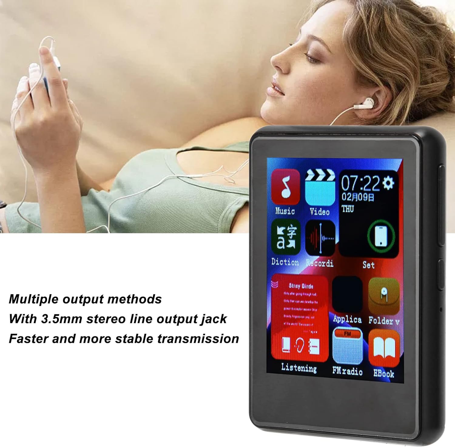 Reproductor de MP3 con Bluetooth, pantalla táctil completa 5.0 reproductor MP3 con altavoz, reproductor de música Mp3 portátil de sonido HiFi para