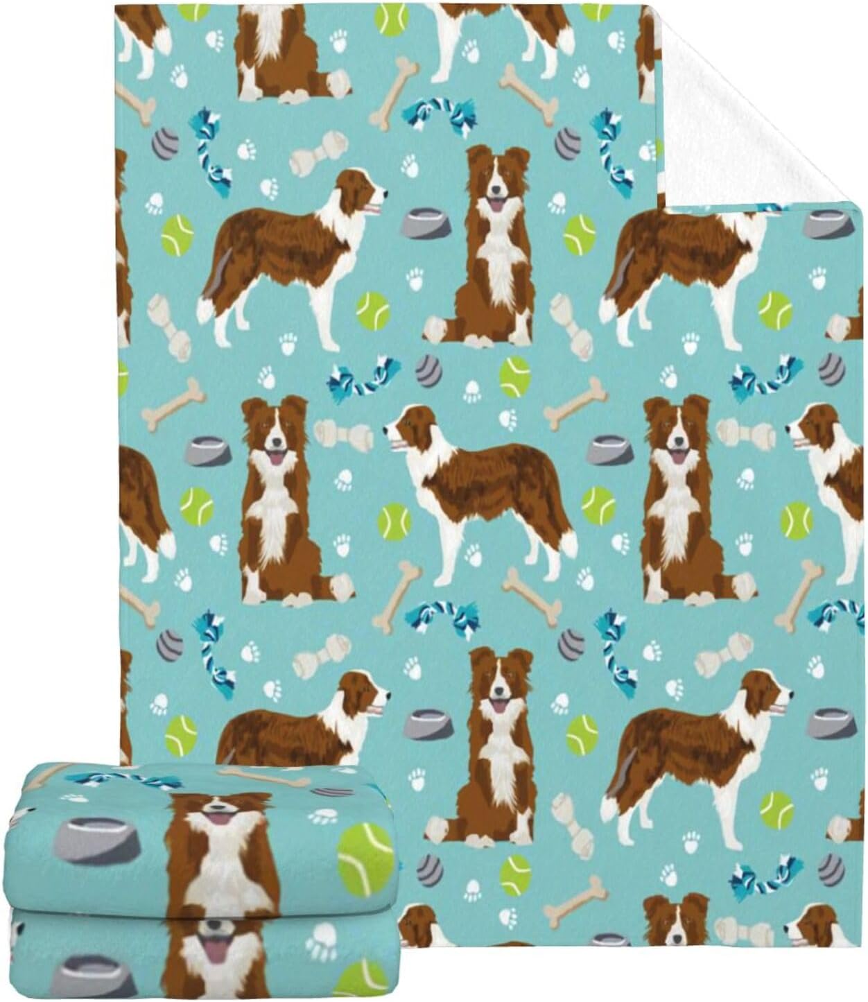 Xoeiran Manta de franela de felpa de vellón, lindo perro y juguetes de Border Collie y juguetes ligeros y reclinables, ropa de cama con aire