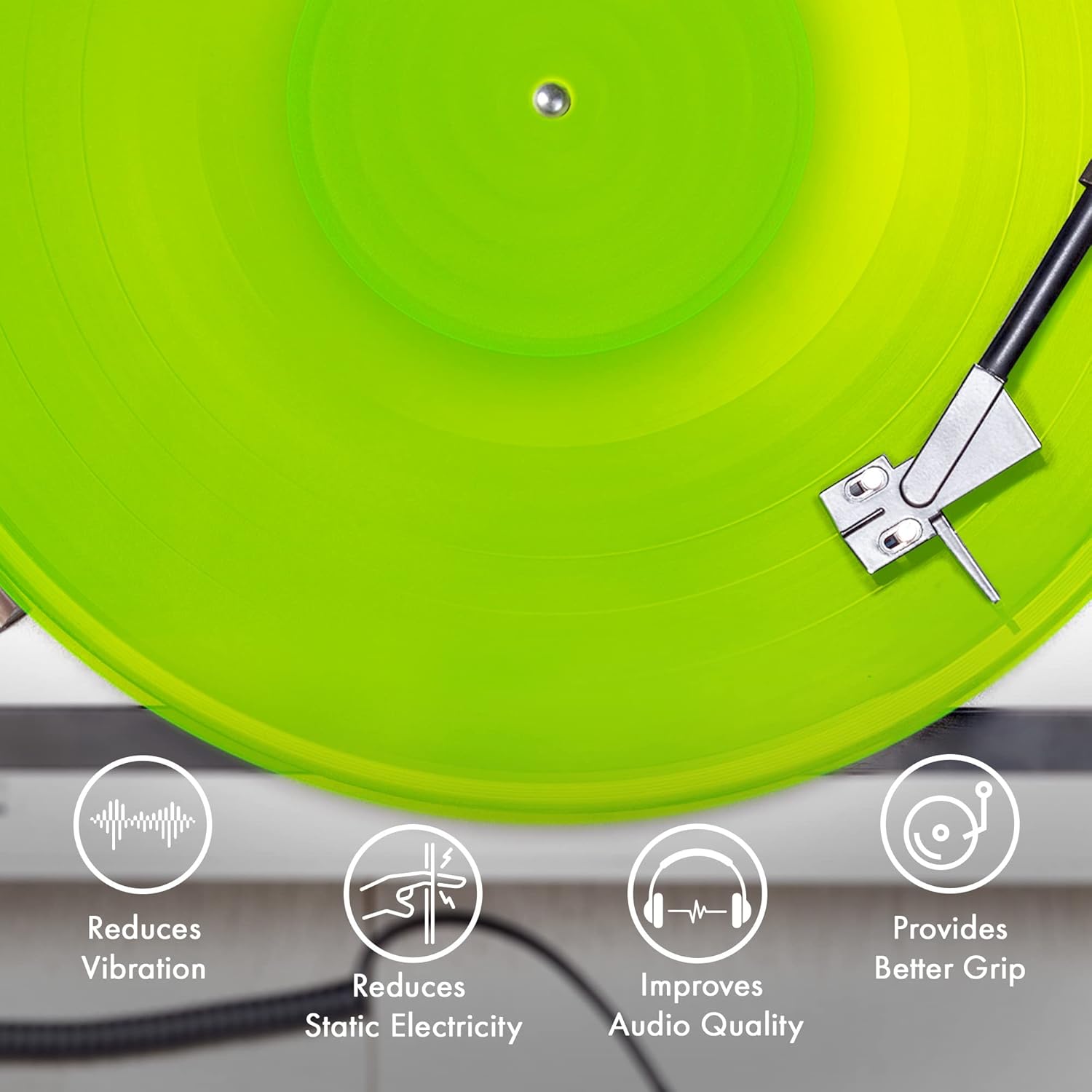 Green Glow – Tapete acrílico para tocadiscos vintage de vinilo de 12 pulgadas, cubierta antiestática, reduce el ruido y los sonidos de la estática y