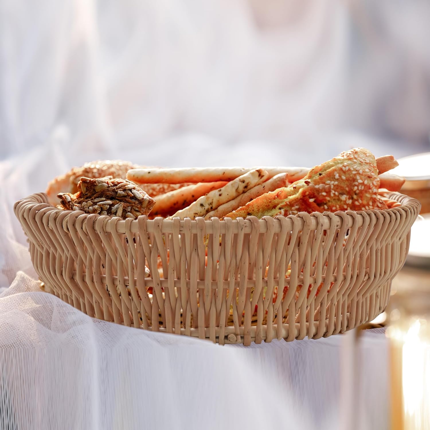 Cesta de almacenamiento hecha a mano, cuenco redondo de mimbre, cesta tejida a mano, sauce natural, 1 paquete, tamaño grande