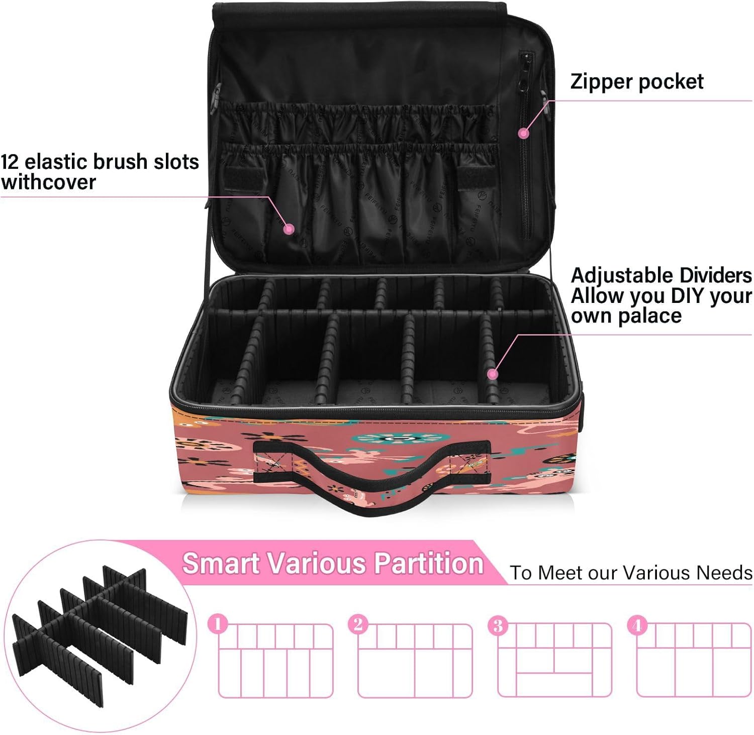 Bolsas de cosméticos de animales de dibujos animados de cocodrilo marrón premium para mujeres, bolsas de viaje para artículos de tocador, bolsa de