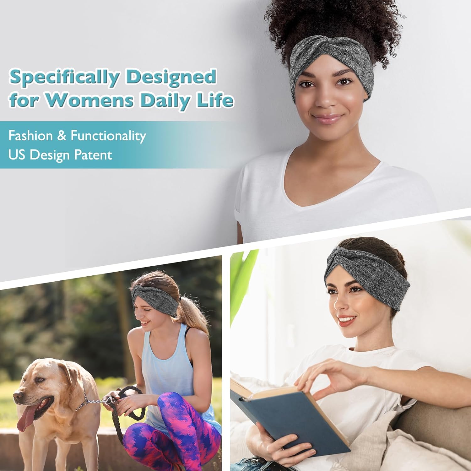 Headband Headphones 2023 Version Bluetooth Headband for Women Knotted Headband with Ultra-Thin HD Speakers & Mic, Perfect for Yoga Running Workout