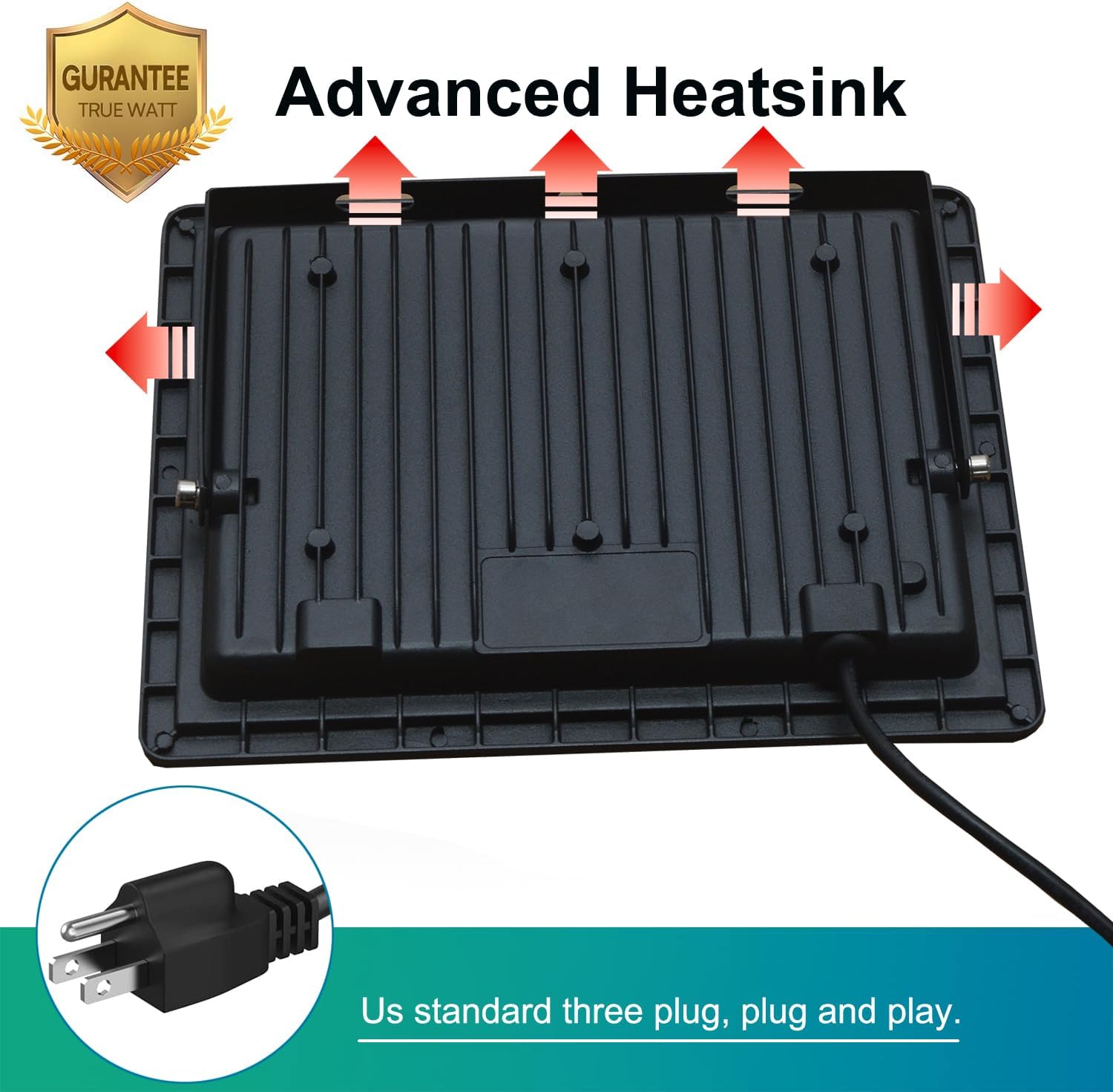 LED Flood Lights Outdoor, with Plug Flood Lights Outdoor, IP66 Waterproof, 6000K LED Outdoor Flood Light LED Flood Light Yard, Garden, Fishing