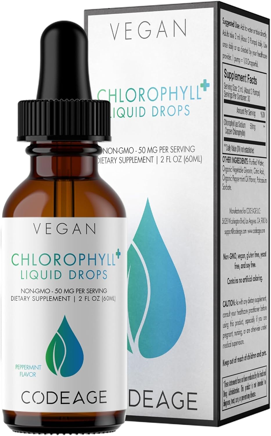 Codeage Suplemento líquido de clorofila, apoyo inmunológico, cuidado de la piel, agua de glicerina vegetal orgánica certificada, clorofila líquida,