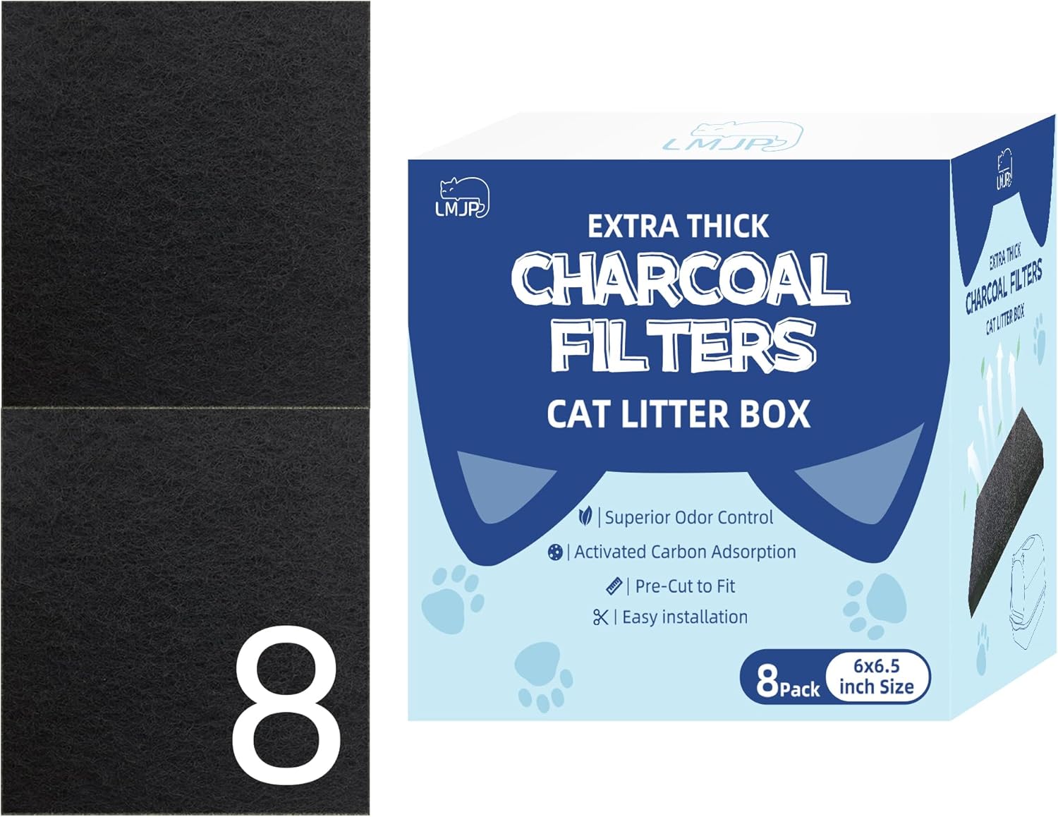 Paquete de 8 cajas de arena de repuesto extra gruesas de 0.6 pulgadas con capucha de carbón activado para gatos (6 x 6.5 pulgadas)