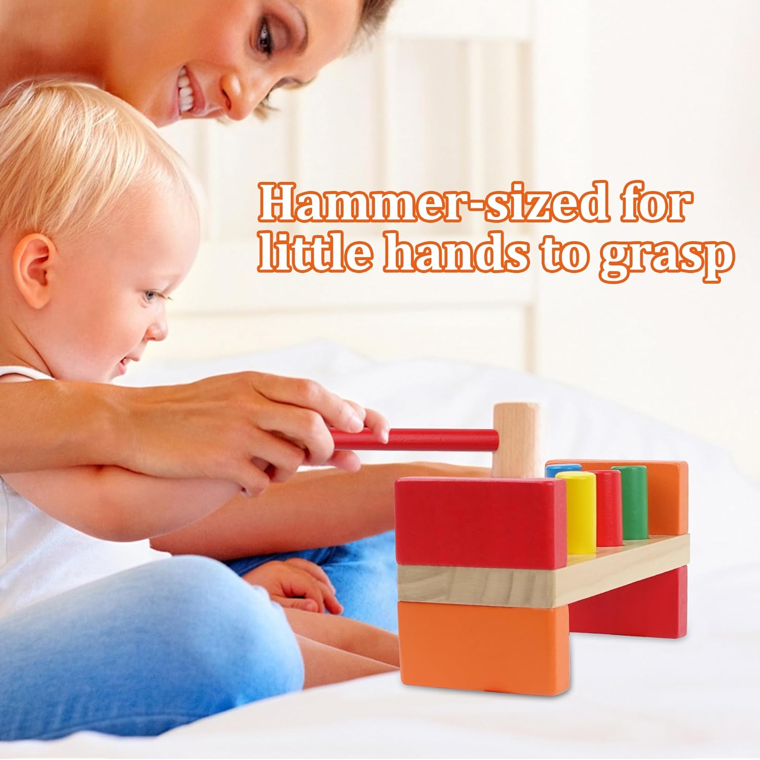 Juguete de martillo de madera para niños pequeños de 1 a 3 años, juguete Montessori con 8 clavijas y mazo para coordinación mano-ojo, juguete para