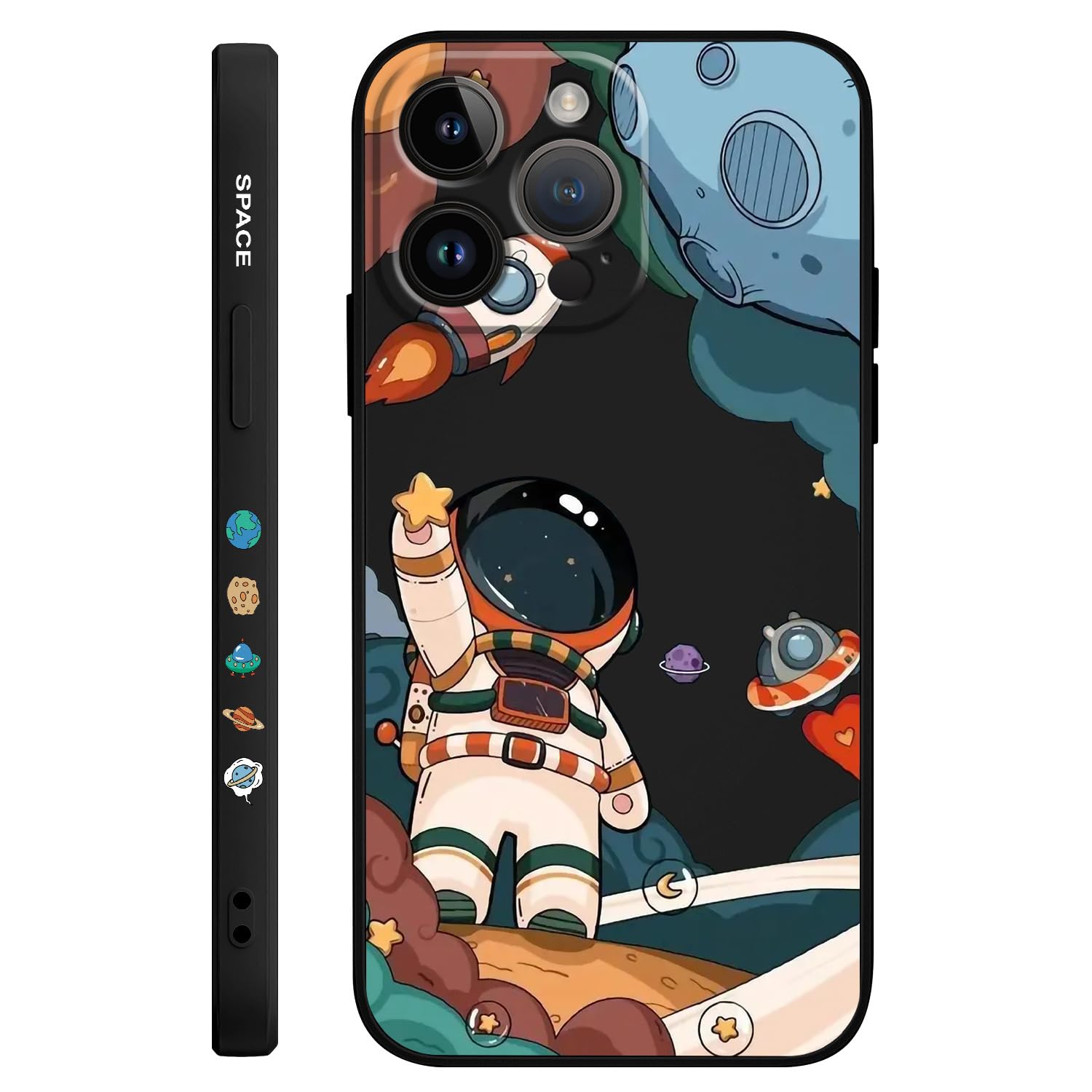 LEECG Fundas para iPhone 15 Pro Max, para iPhone 15 Pro Max, funda de astronauta lateral con diseños de patrón creativo de silicona líquida a prueba