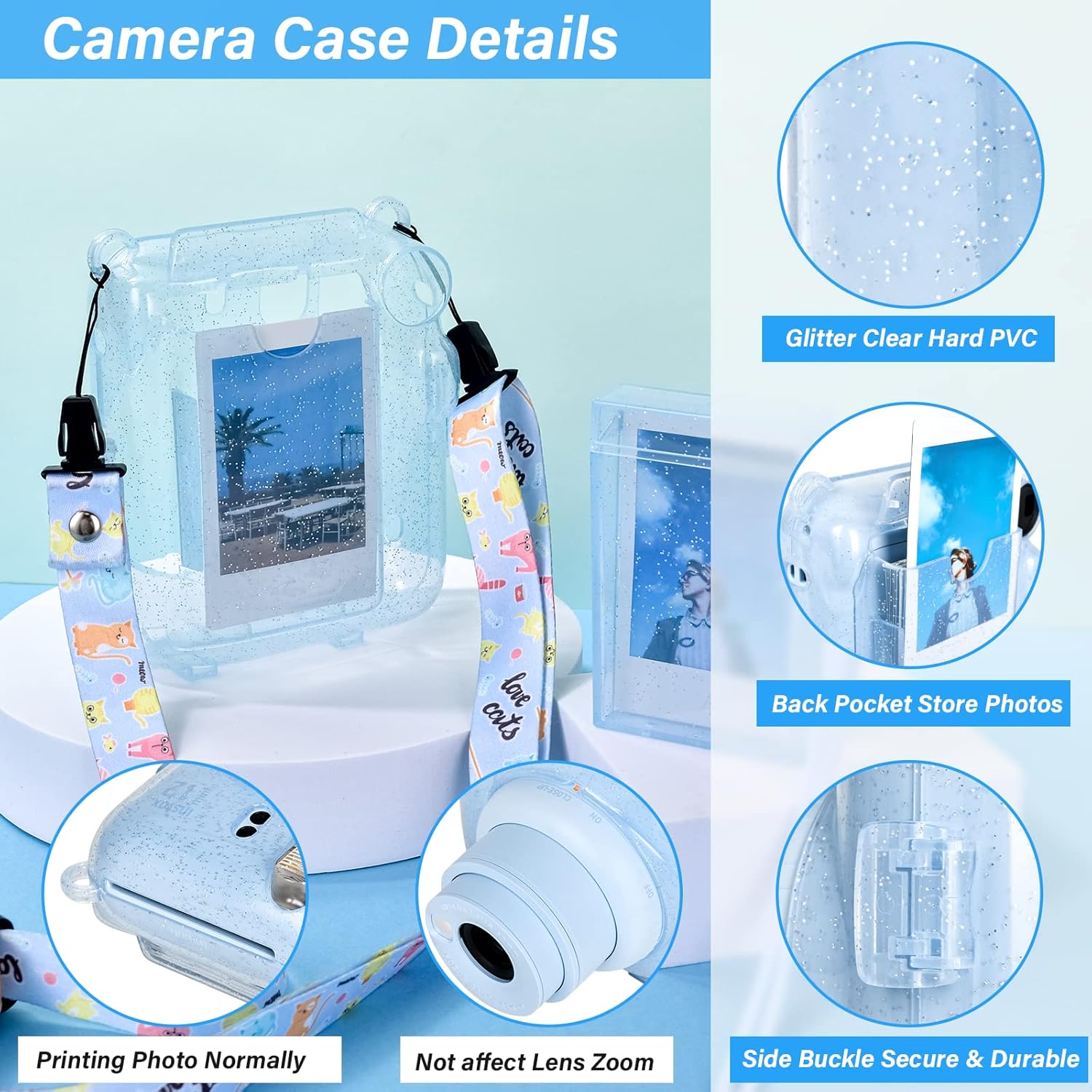 HIYQIN Polaroid Mini 12 – Funda transparente con bolsillo para almacenamiento de fotos y accesorios para cámara instantánea Fujifilm Instax Mini 12,
