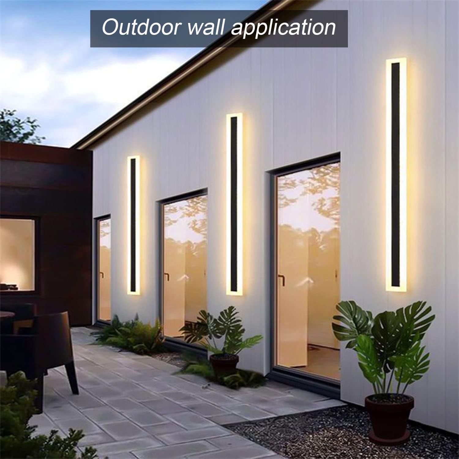 TUORD 2Pack 47.2INCH Long Outdoor LED Wall Lights,38W Waterproof IP65 Warm White led Wall Light Rectangular Black Wall Light,led Porch Lights