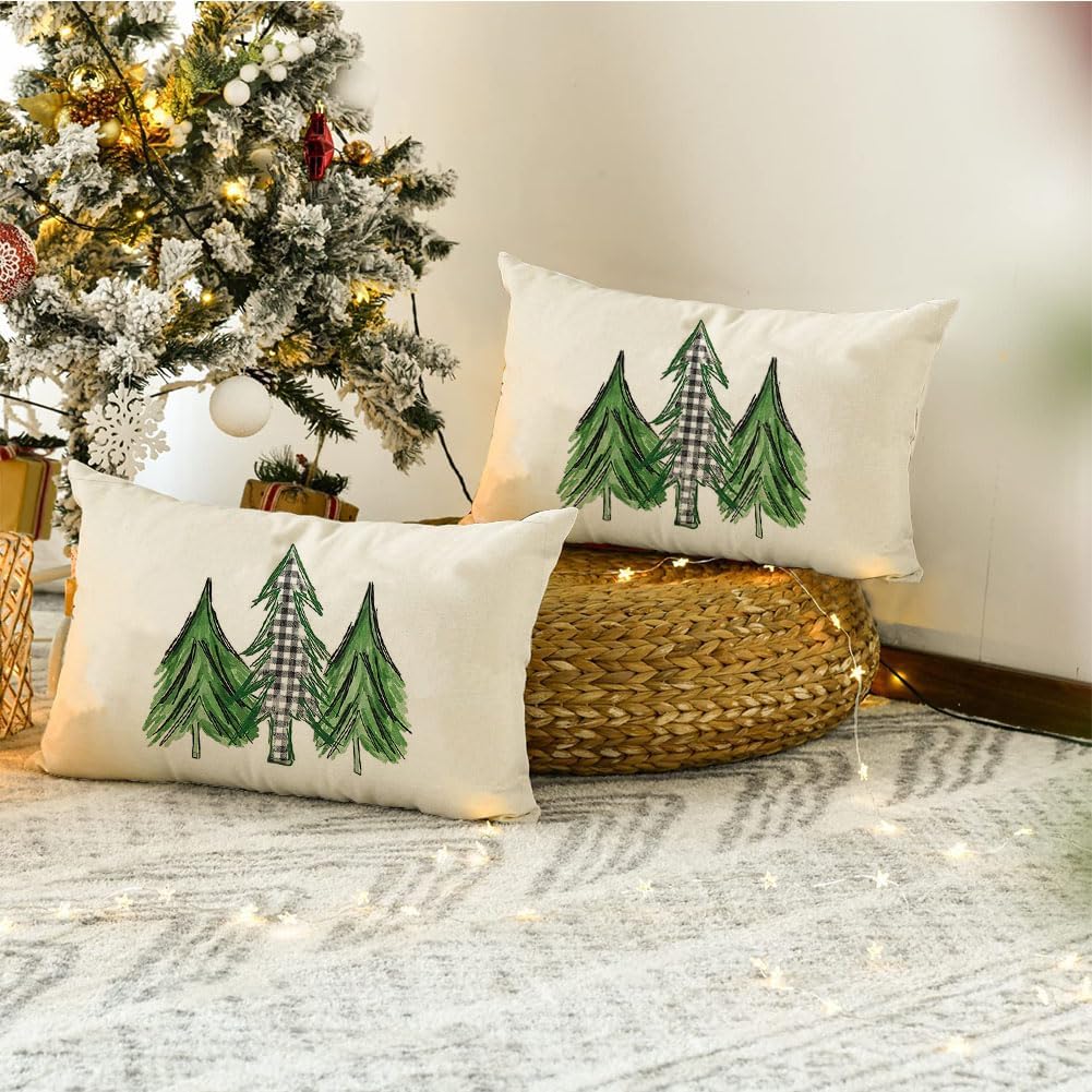 RABUSOFA Fundas de almohada de invierno de 12 x 20 pulgadas, decoraciones navideñas de búfalo a cuadros, fundas de almohada decorativas de invierno,