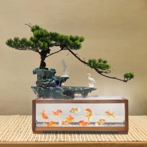 Fuente de mesa con luz LED, pecera, fuente de mesa artificial de paisaje con bomba, atomizador, para decoración de interiores y exteriores, alivio Fuente de mesa con luz LED, pecera, fuente de mesa artificial de paisaje con bomba, atomizador, para decoración de interiores y exteriores, alivio