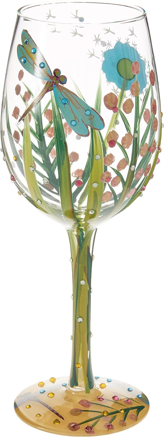 Lolita Dragonfly Summer – Copa de vino pintada artesanal, 14.9 fl oz