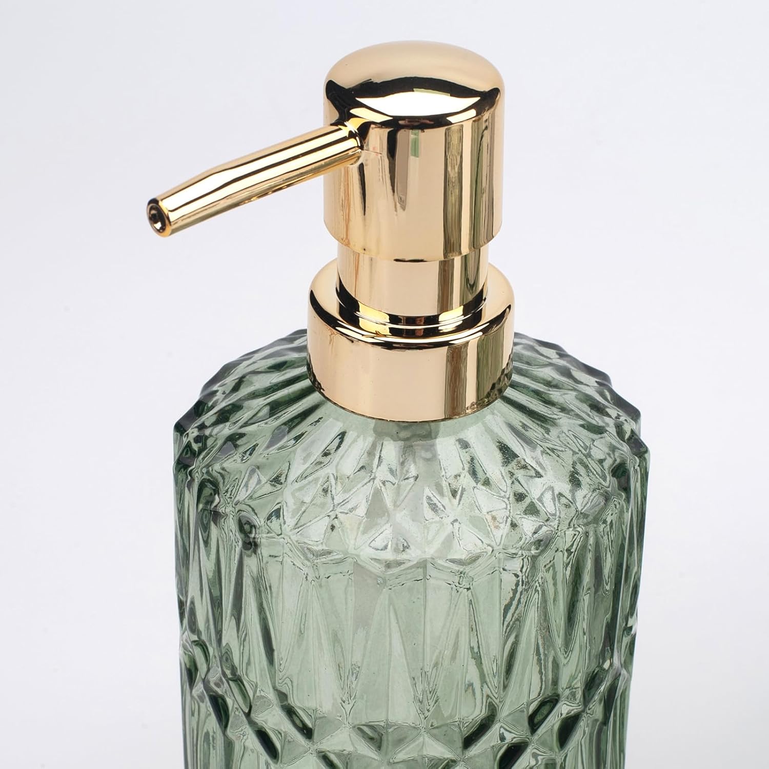 Juego de 5 accesorios de baño de vidrio verde para baño, dispensador de loción, jabonera, soporte para cepillos de dientes, vaso, frascos de hisopos