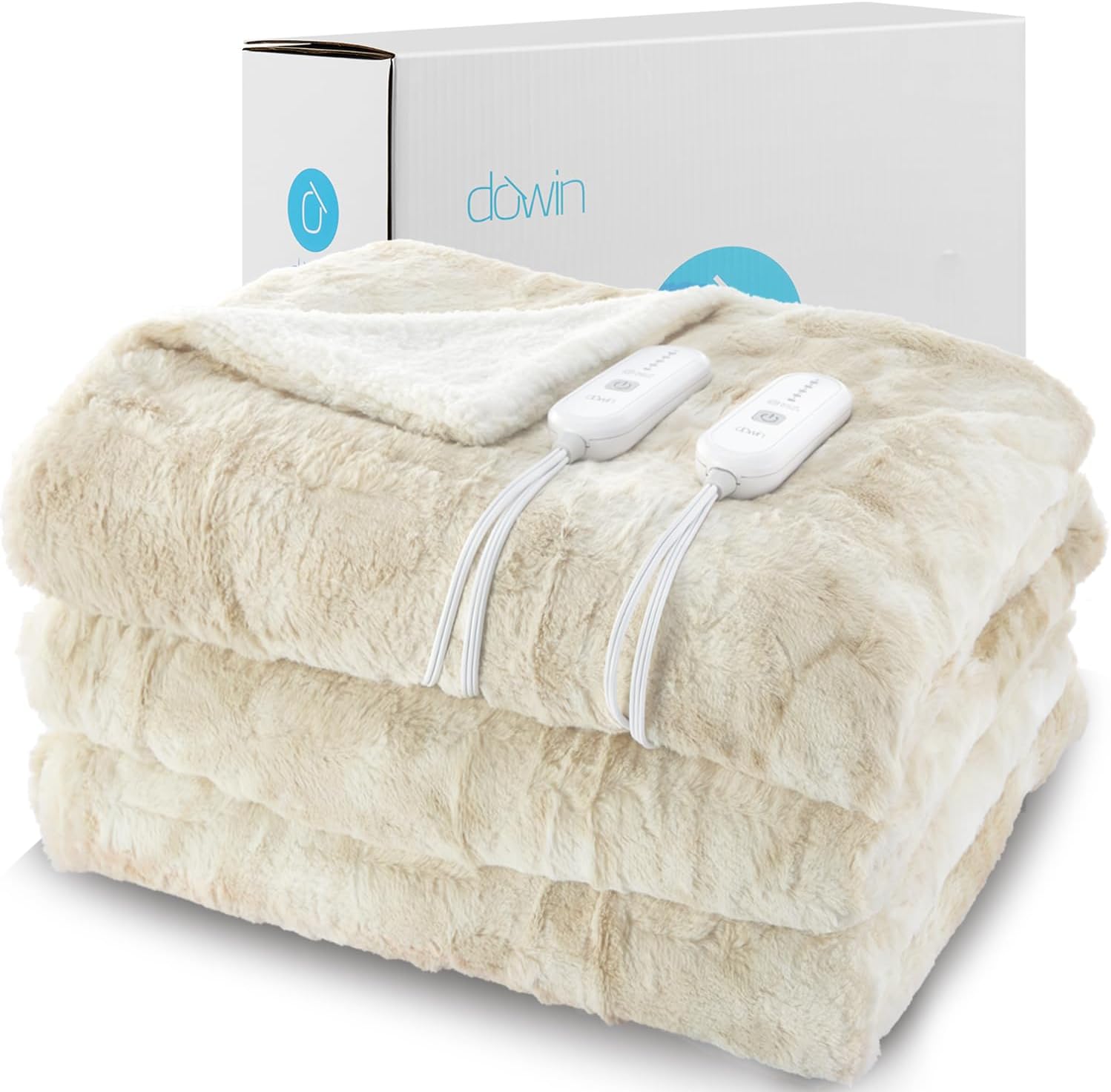 Dowin Manta térmica de piel sintética, tamaño Queen, manta eléctrica Sherpa con 5 niveles de calentamiento rápido y 10 horas de apagado automático,