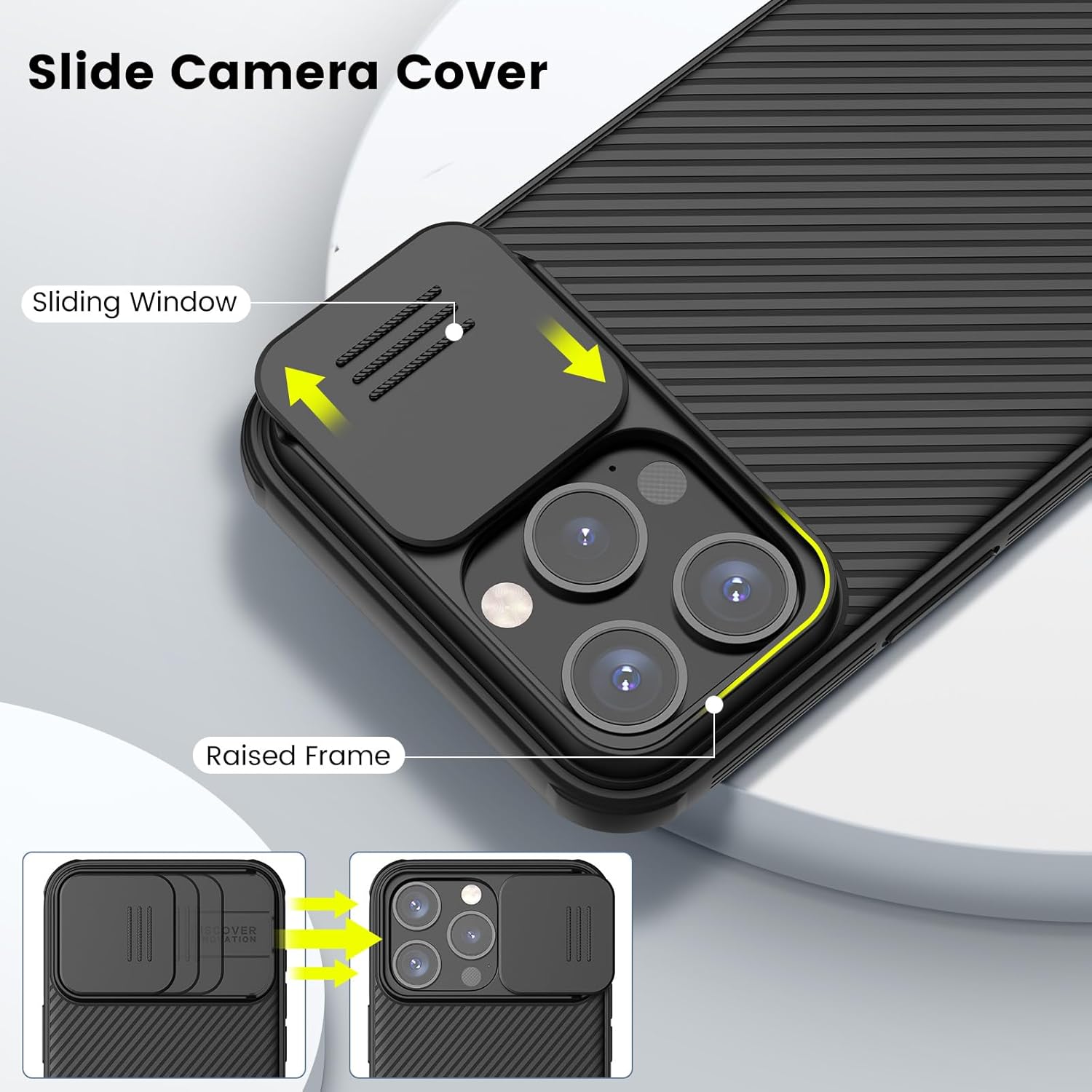 Nillkin Funda para iPhone 15 Pro Max con funda deslizante para cámara protección mejorada de lentes protección de lente mejorada protección rígida