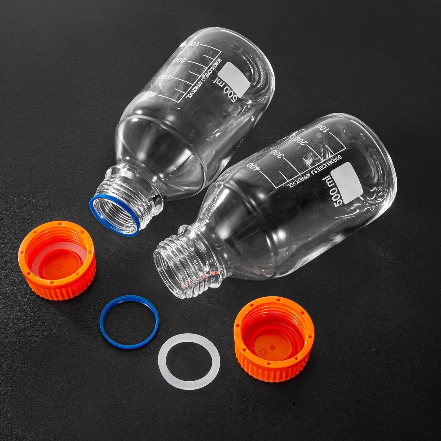 Botellas redondas de almacenamiento de medios de 16.9 fl oz con tapa de rosca GL45, vidrio de borosilicato, temperatura máxima 249.8 F, paquete de 3
