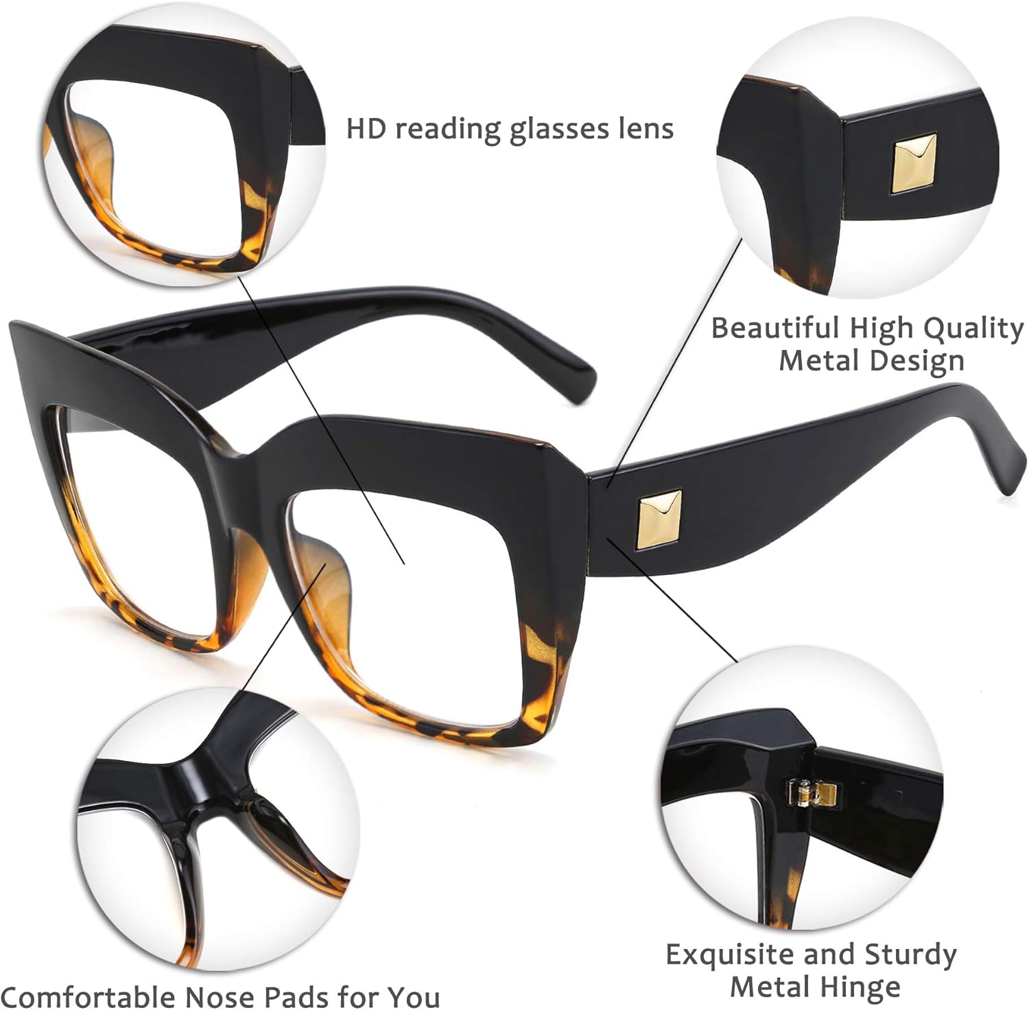 FEISEDY Gafas de lectura cuadradas de gran tamaño con filtro de luz azul para mujer B2627