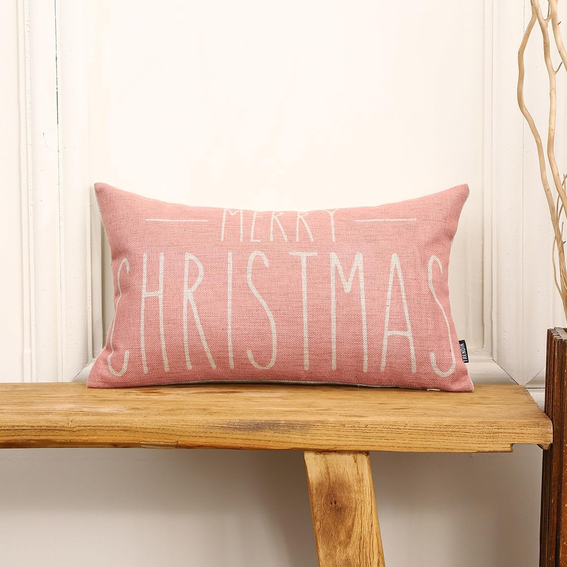 TRENDIN Funda de almohada navideña para sofá, 12 x 20 pulgadas, decoración navideña de granja, funda de almohada lumbar para el hogar, sofá, color