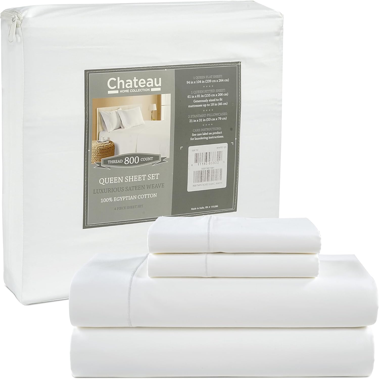 CHATEAU HOME COLLECTION Juego de sábanas de 5 piezas de 100 % algodón egipcio de 800 hilos, tamaño King dividido de 5 piezas, sábanas de lujo para
