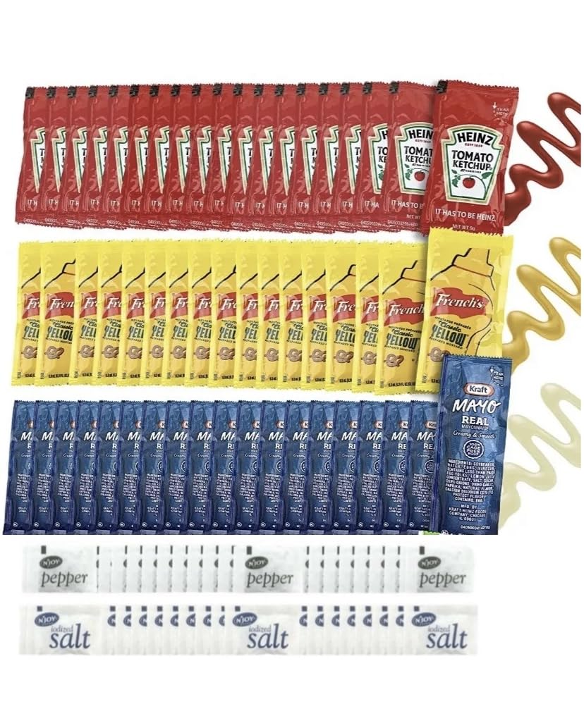 Quick Bundle Paquetes de condimentos  100 bolsas individuales de cada una salsa de tomate, mostaza y mayonesa (300 paquetes de condimentos en total)