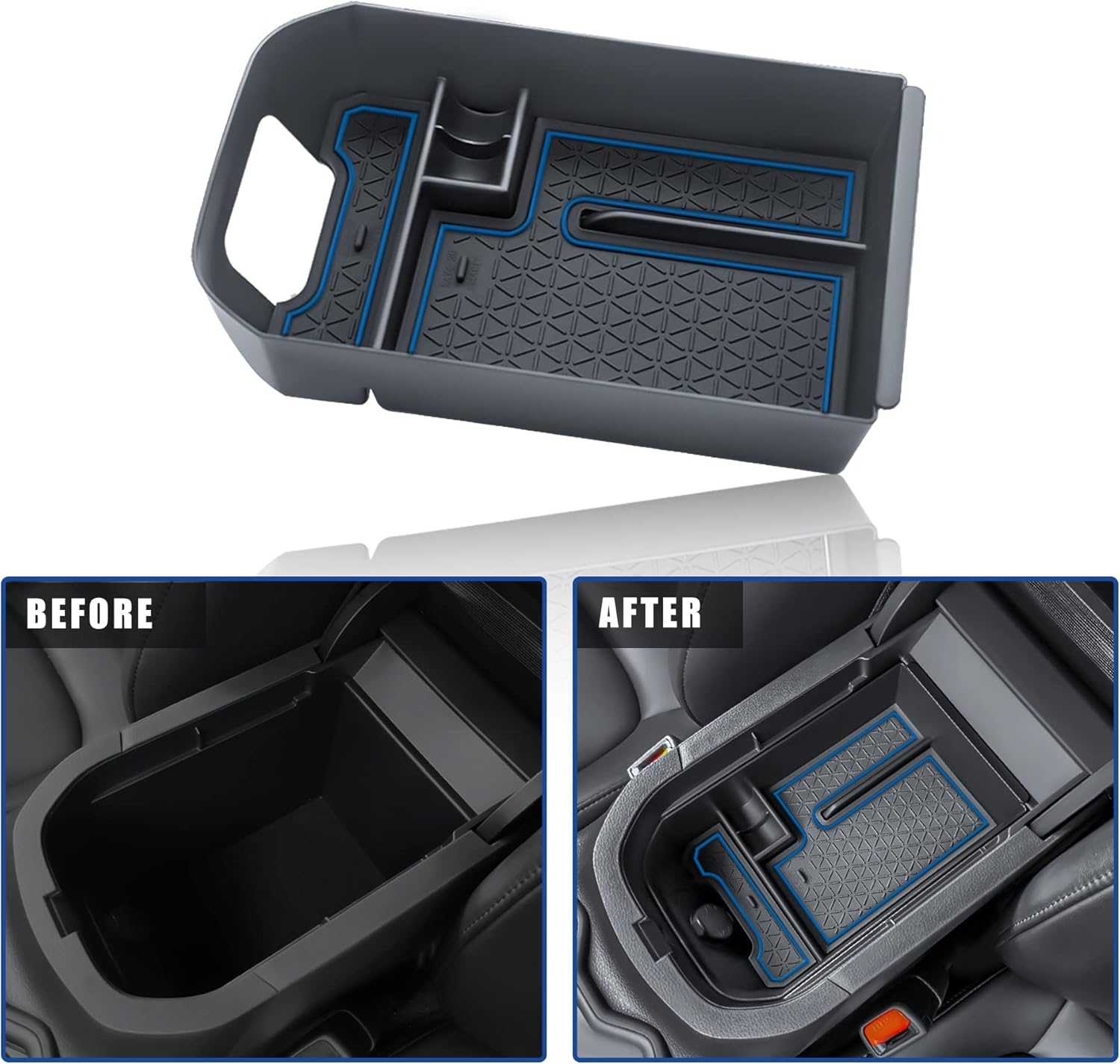 Bandeja organizadora de consola central compatible con Toyota RAV4 2023 2022 2021 2020 2019, accesorios para reposabrazos (borde azul)