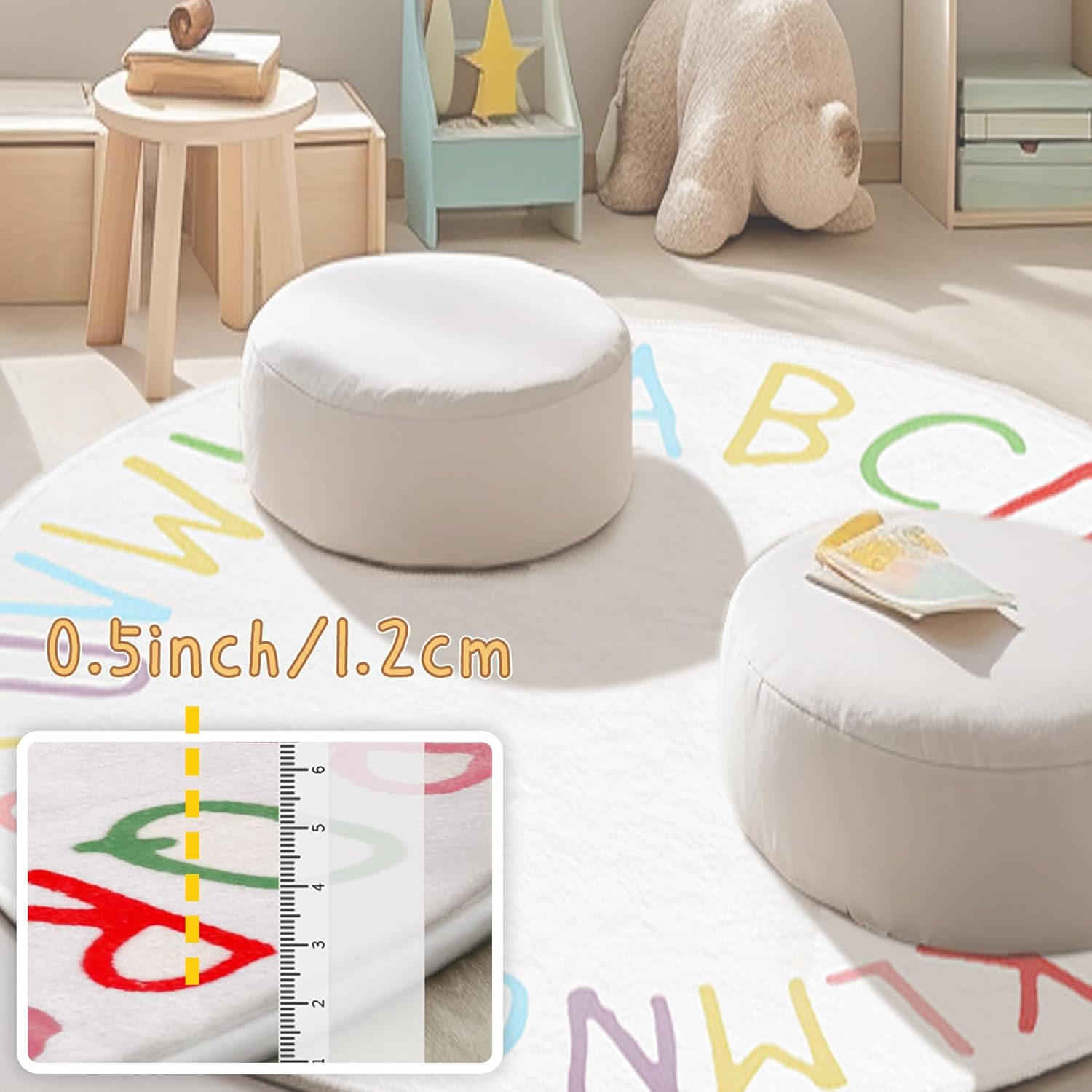 Alfombra redonda, suave y esponjosa, 3.3 x 3.3 pies, alfabeto, decoración de interiores, alfombras peludas para sala de estar, habitación de los