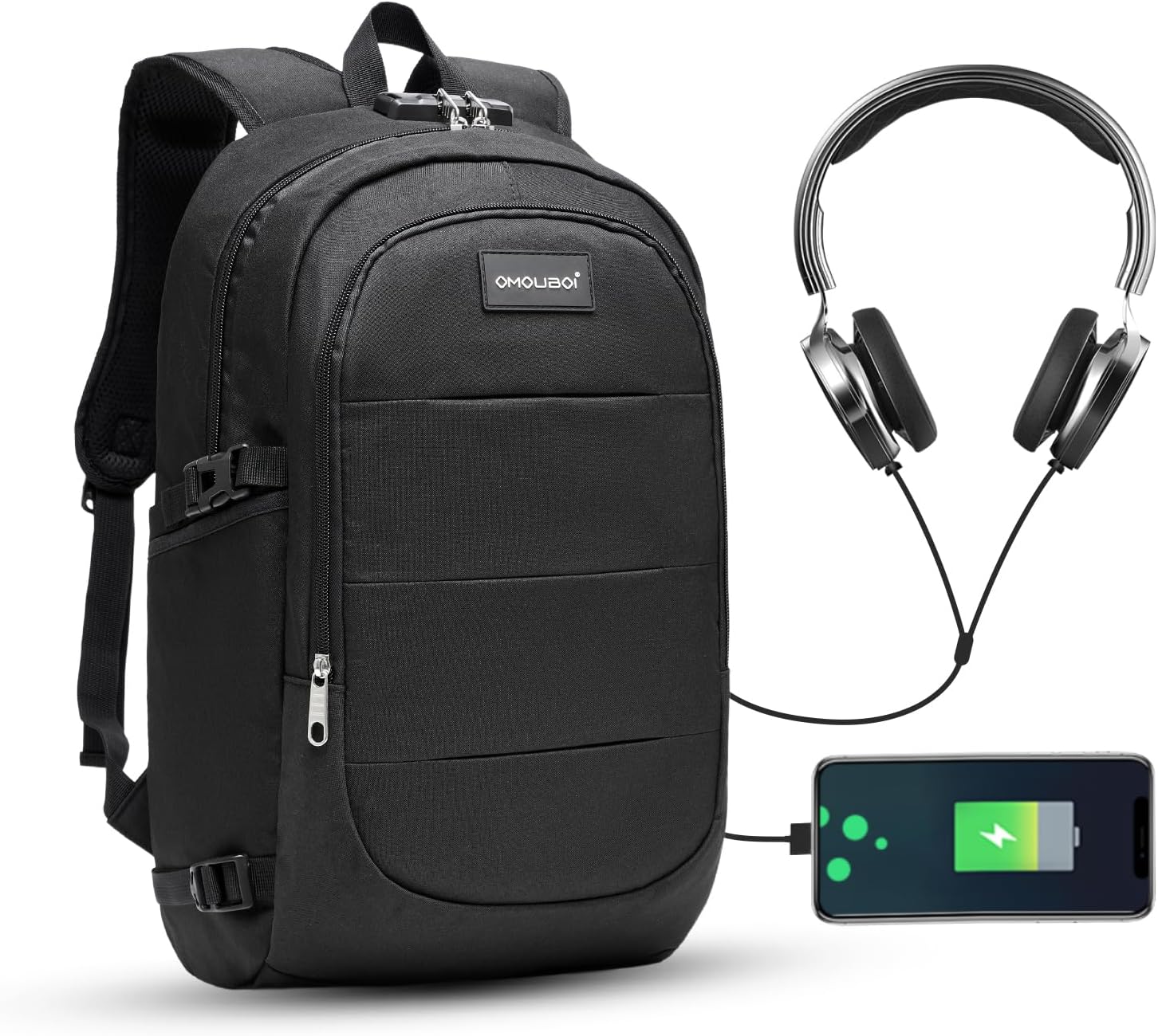 OMOUBOI Mochila para laptop, mochila de viaje de negocios, B+negro